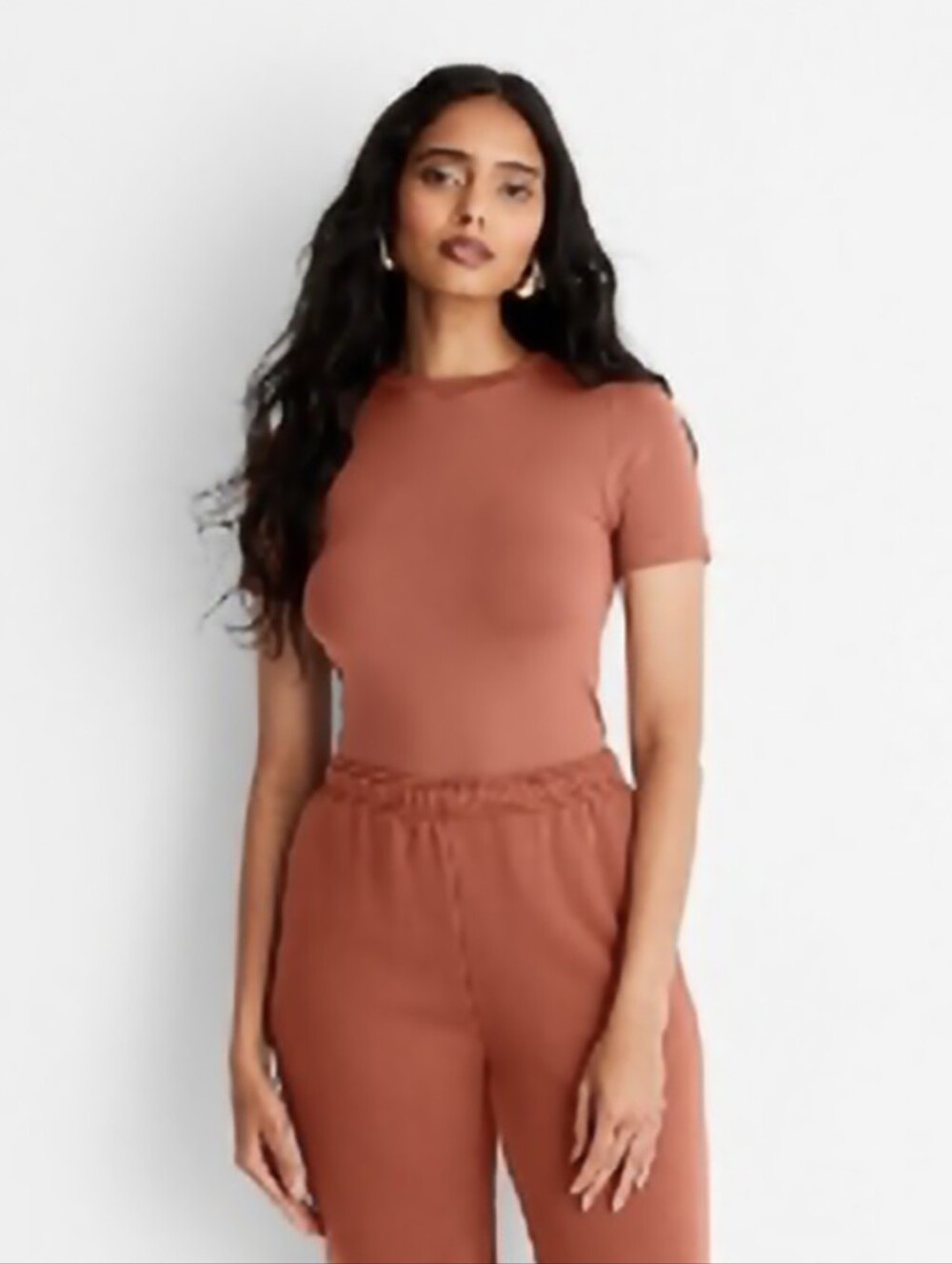 A New Day Slim Fit Short Sleeve Seamless Baby T-shirt Women's Size Medium Rust
